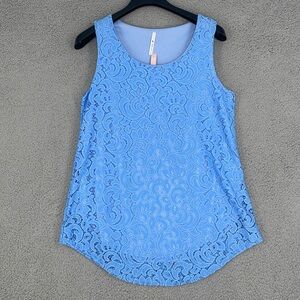 42 Pops blue Lace circle neck sleeveless top women’s small round bottom shirt